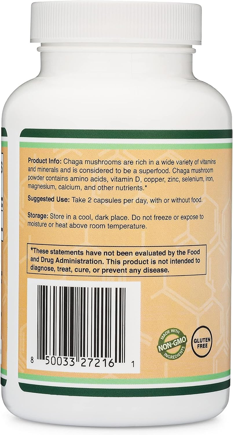 Chaga Mushrooms Capsules 120 Count (1,000Mg per Serving) High in Polysaccharides, Beta Glucans, and Terpenoids - Grown and Made in the USA, Vegan Safe, Organic by Double Wood Supplements image number 3