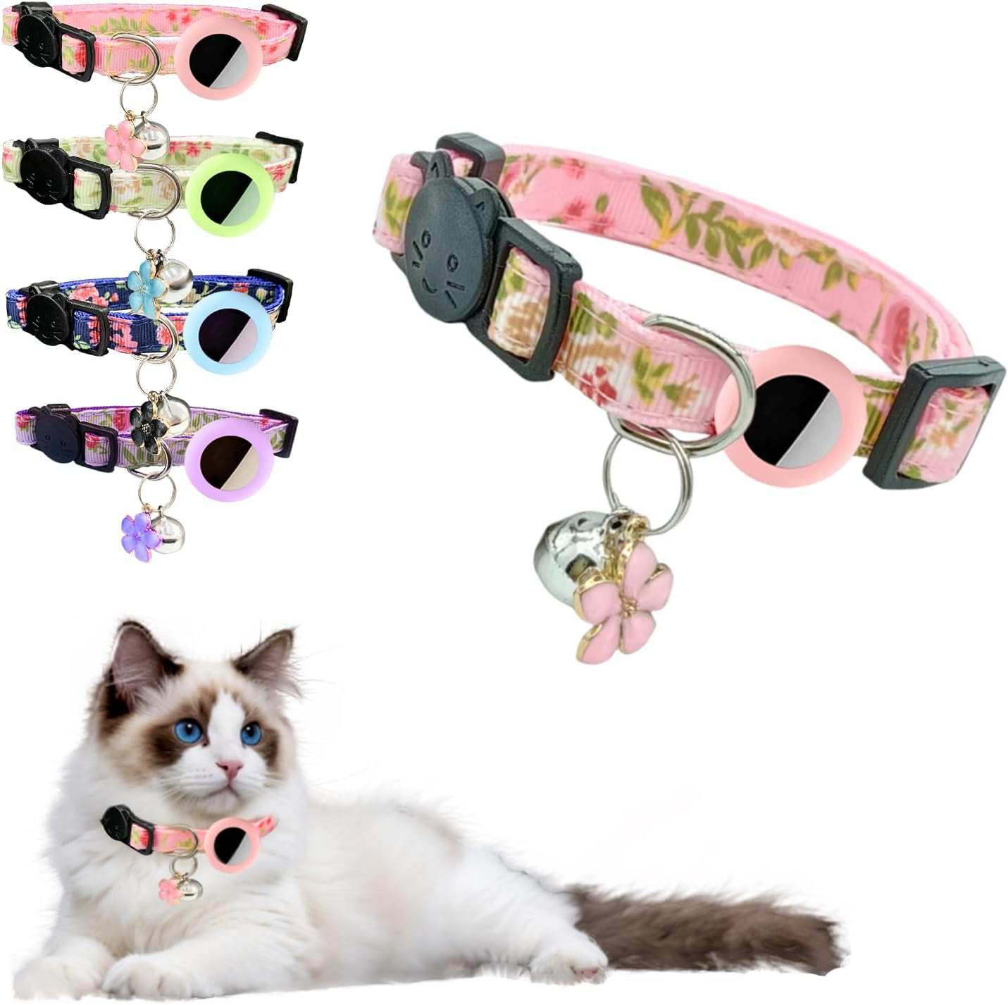 Floral Cat Collar with Bell, 1 Pack Adjustable Kitten Collar - Comfortable Safe Cat Collars for Cats and Kittens, Essential Cat Accessories for Daily Wear (Pink)