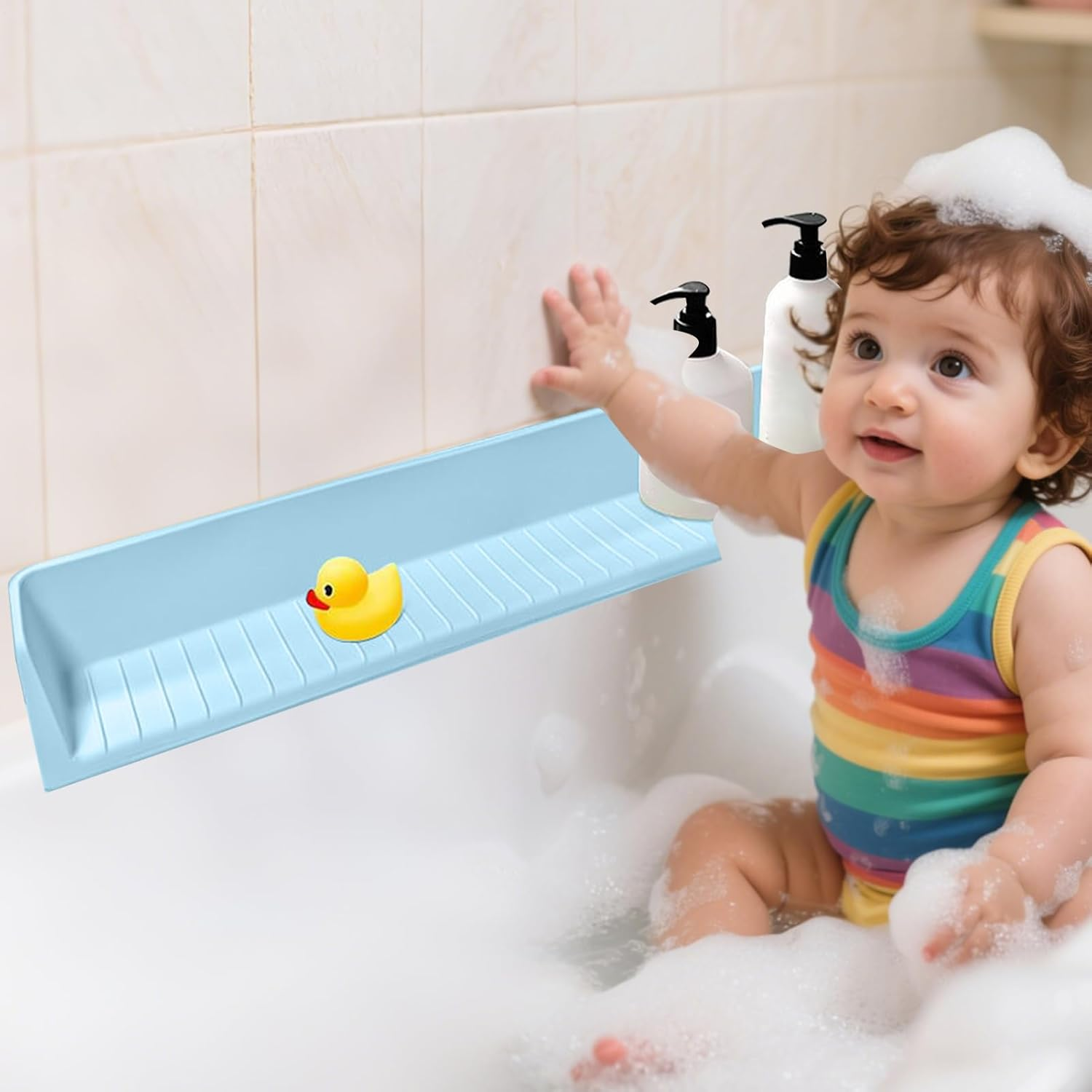 Bathtub Splash Guard | Silicone Kids Toy Holder,Toddler Shower Toys Organizer Splash Guard with Suction Cup for Desk Vanity Counter Bathroom Bathtub - Green image number 6