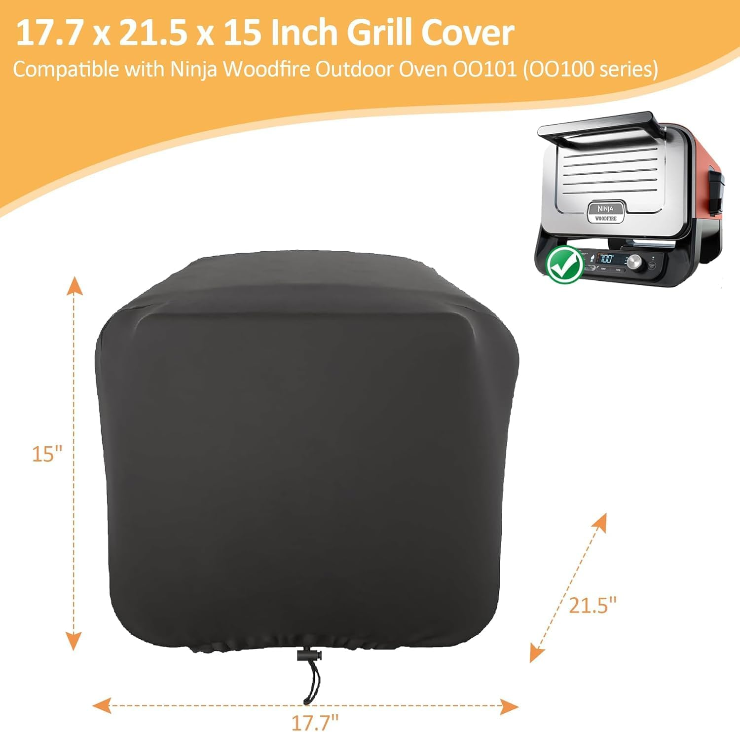 Ninja OO100 Series Pizza Oven Cover, Heavy Duty Outdoor Cover for Ninja Woodfire Grill, Adjustable Drawstrings image number 1