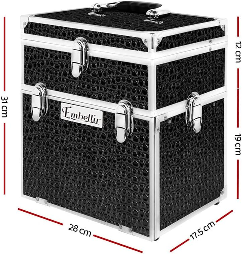 Portable Cosmetic Beauty Makeup Carry Case with Mirror Crocodile Black Travel Bag image number 2