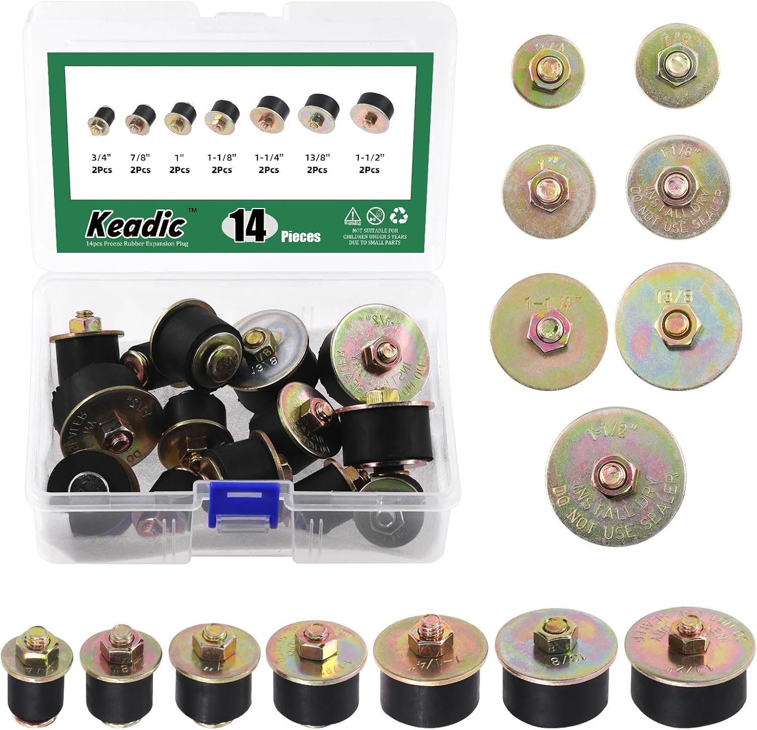 Keadic 14Pcs 7 Sizes Automotive Rubber Expansion Plug Assortment Set, 4" 7/8" 1" 1-1/8" 1-1/4" 1-3/8" 1-1/2" Expandable Freeze Plugs image number 3