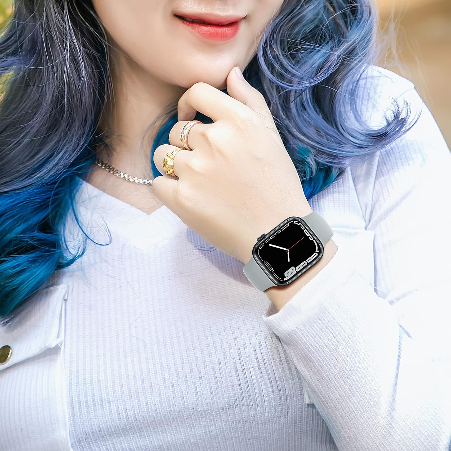 Sport Band for Apple Watch 45Mm 44Mm 46Mm 49Mm 42Mm 41Mm 40Mm 38Mm,Soft Silicone Adjustable Replacement Strap for Iwatch Series 10/9/Ultra 2/SE 2Nd/8/7/Ultra/Se/6/5/4/3/2/1,Double Adjustment Buckle image number 4