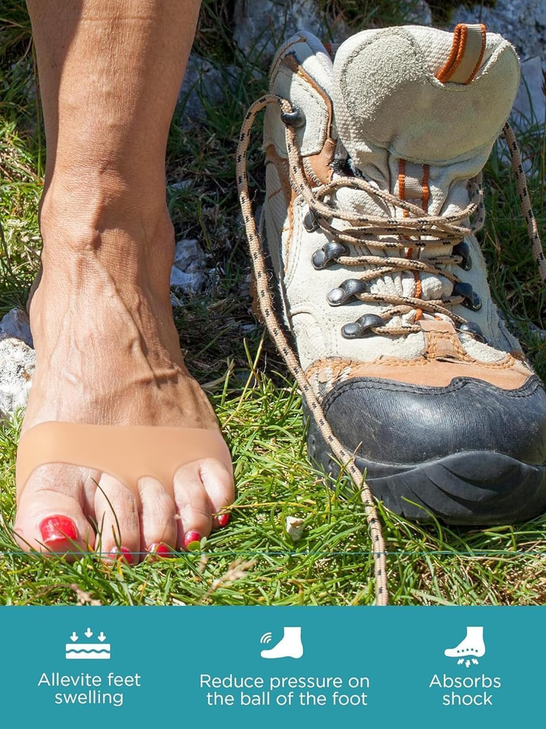 Metatarsal Foot Pads for Pain Relief - 4 Pack Soft Gel Ball of Foot Cushions, Breathable Reusable Forefoot Supports for Women & Men - Comfortable Shoe Inserts to Relieve Foot Discomfort, Skin-Tone image number 1