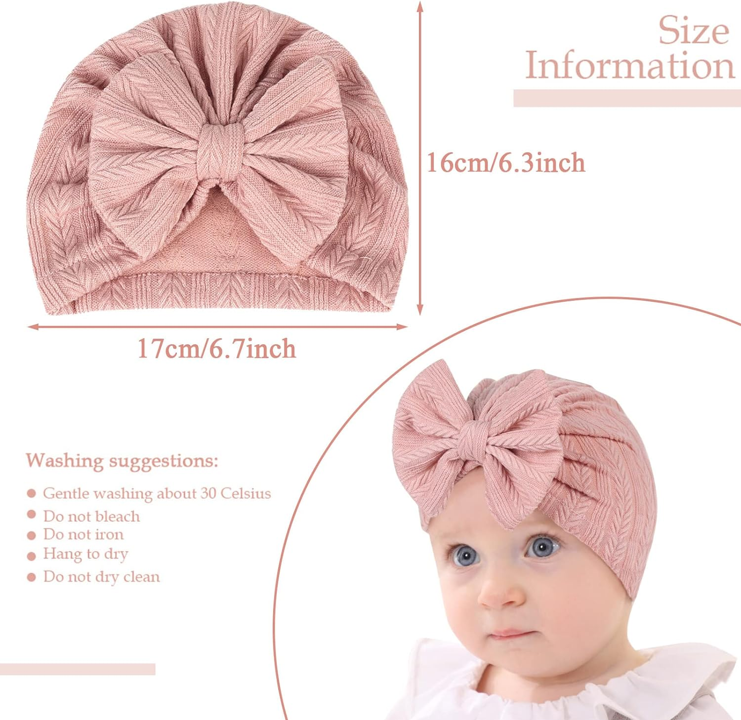 SEAUR Newborn Baby Girls' Turban Hats Cotton Bow Beanie Spring Toddlers Kids Headwraps Infant Caps 6 Pack Type-01