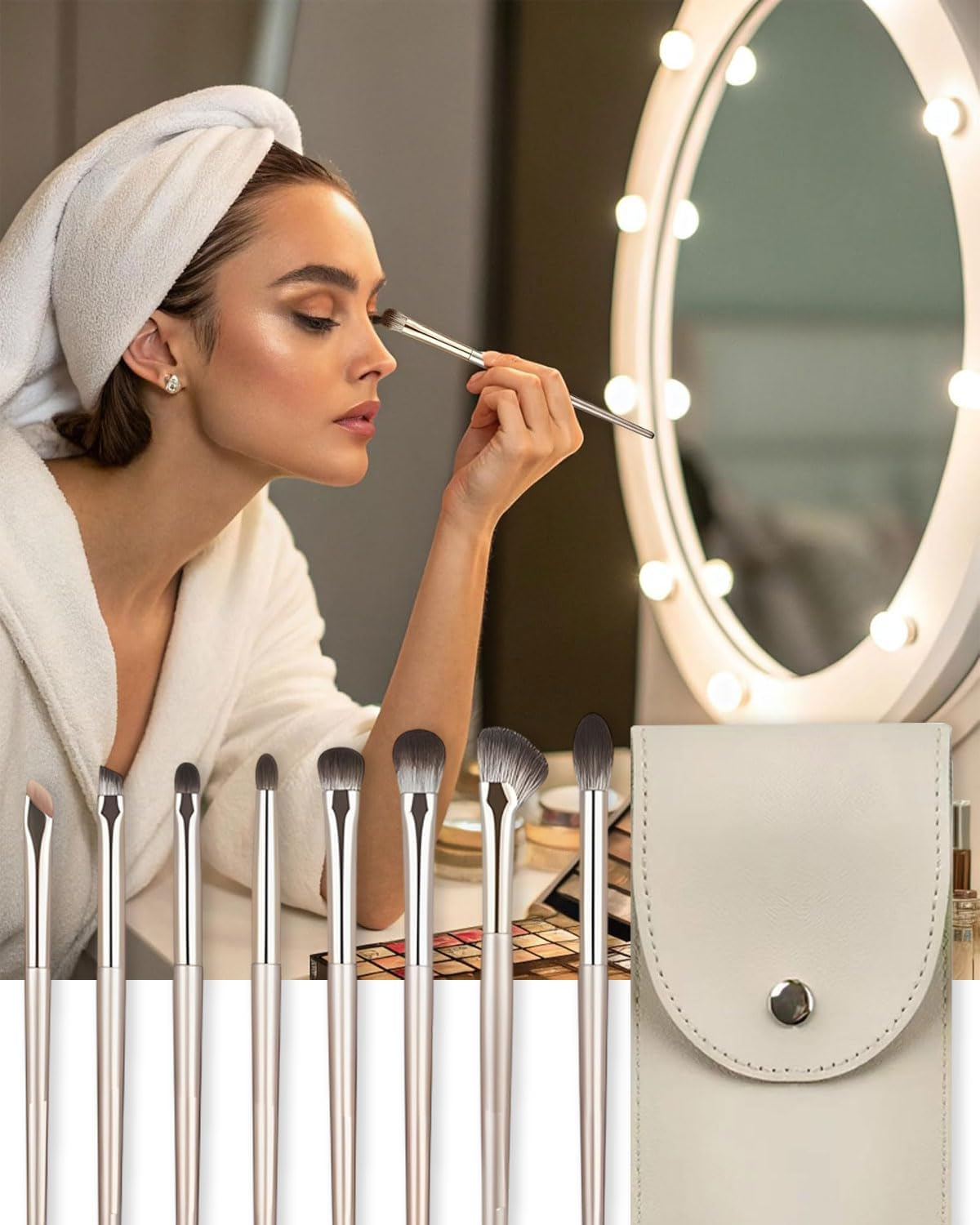 KEMUZ 8-Piece Make up Brush Set, Portable Travel Make up Brush with PU Bag, Eye Make-Up Smoky Eyeshadow Contour Ki for Eyeshadow, Eyebrow, Eyeliner, Blending image number 4