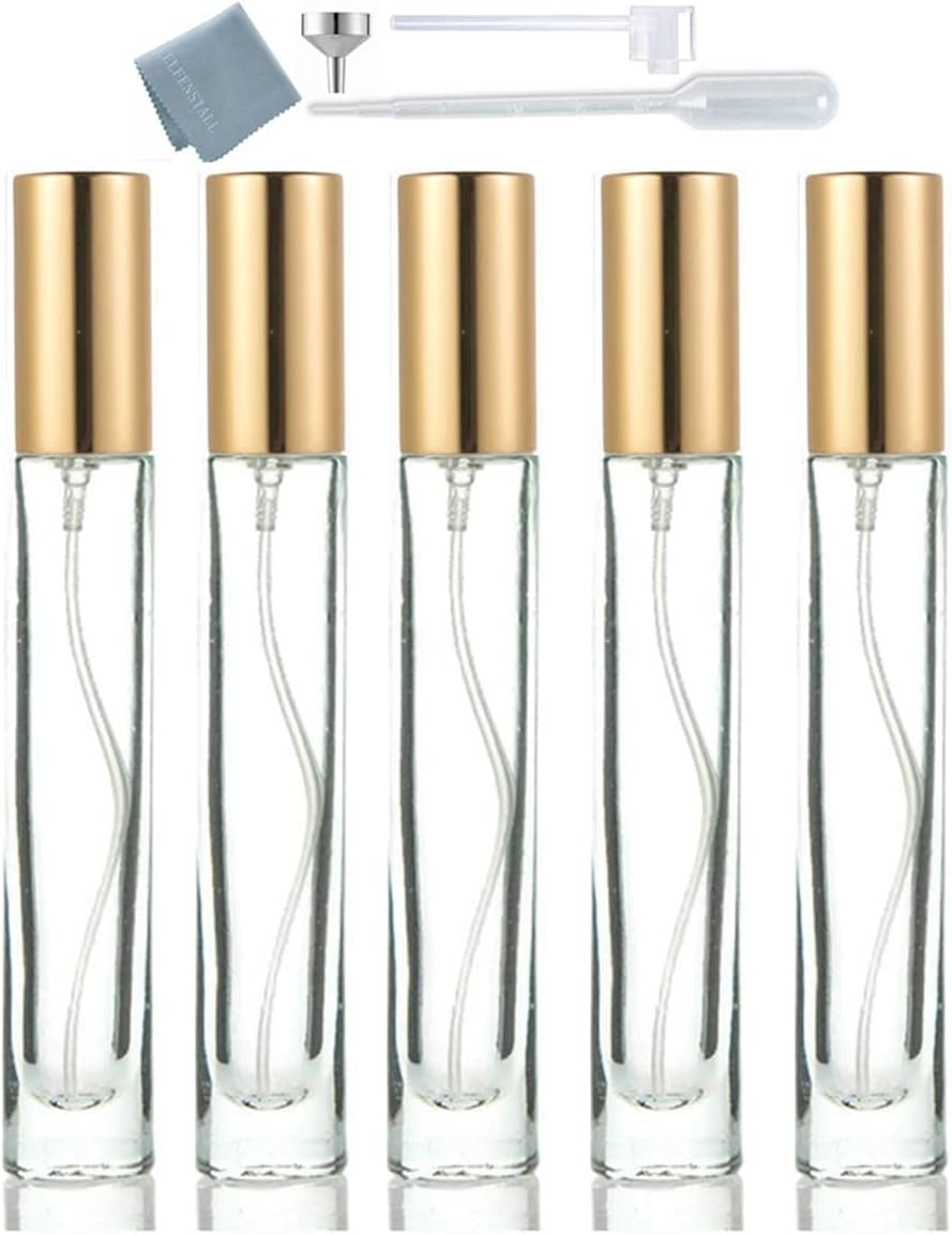 Elfenstall - 5Pcs 10Ml 1/3Oz Silver Metal Spray Thick Bottle for Refill Perfume Hydrating Fragrance Fine Mist Atomizer Cosmetic Container Party Makeup Tool Travel Sample