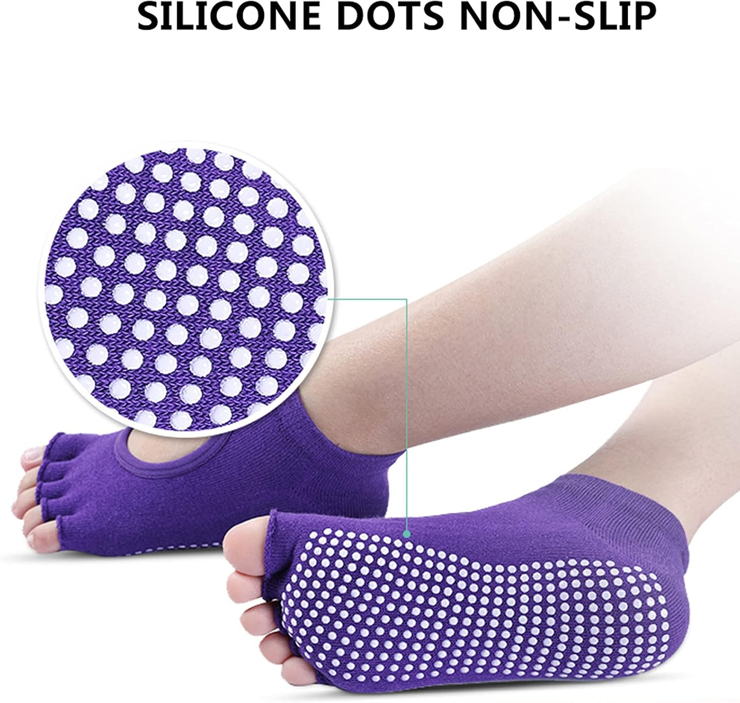 TRADERPLUS 2 Pairs Yoga Socks for Women Toeless Non Slip Sock Pilates Ballet Womens Socks for Workout, Yoga, Dance image number 6