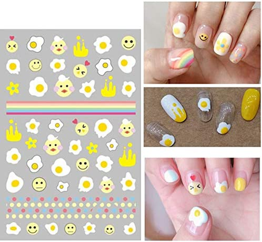DAWNTREES Nail Stickers,1000+ Natural Materials Nail Art Stickers,For Women Girl Kids Nail Stickers Self Adhesive,Cute Nail Decals,Environmentally Diy,Flowers, Eggs, Plants,Fruit Decals - 3D White Pink image number 4