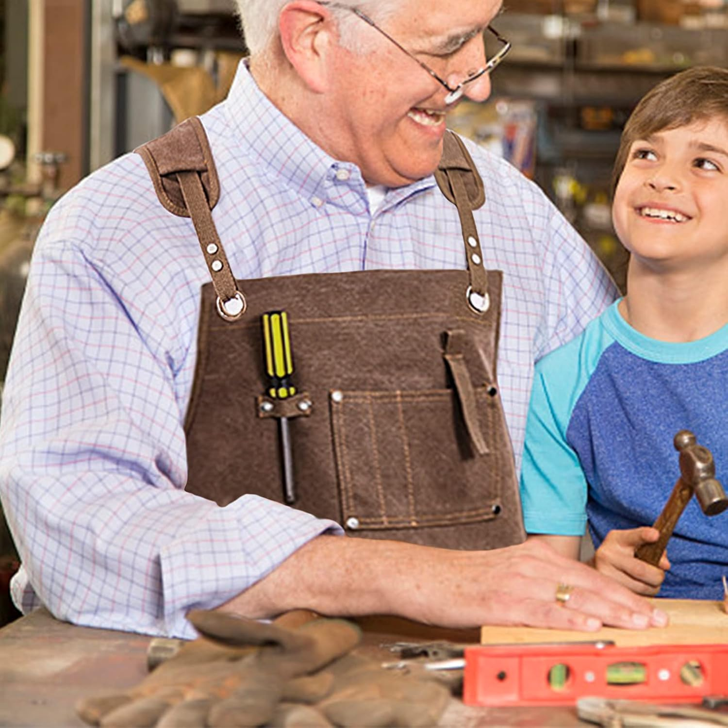 Tool Apron Valuehall Woodworking Shop Apron Waxed Canvas Tool Apron Heavy Duty Work Apron with Pockets & Padded Straps Adjustable for Woodworking, Painting, Cooking, Crafting, Bartenders V6A03 (Yellow) image number 5