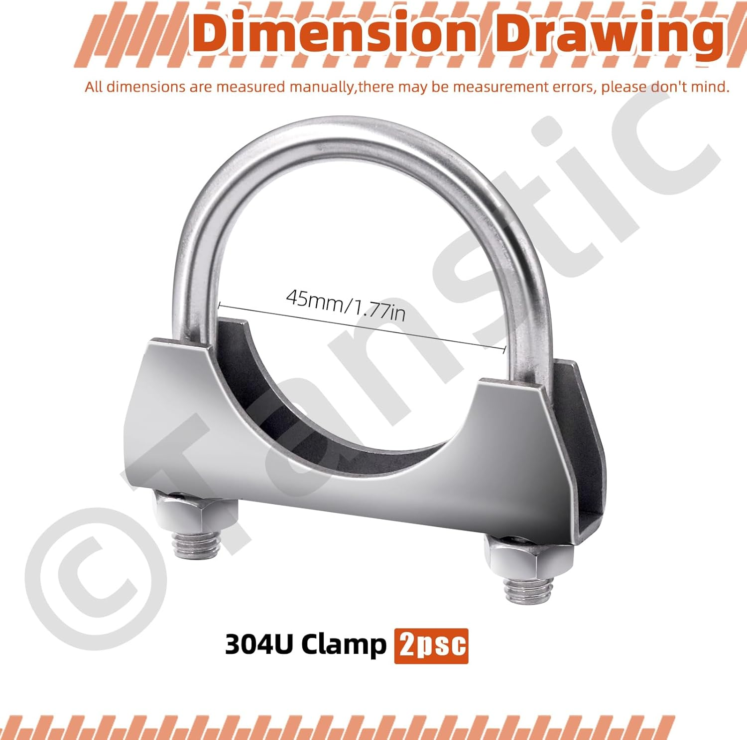 Tanstic 2Pcs U-Bolt Exhaust Clamps, 1-3/4&rdquo; Stainless Steel Muffler U-Bolt Clamps with Saddle Flange image number 3
