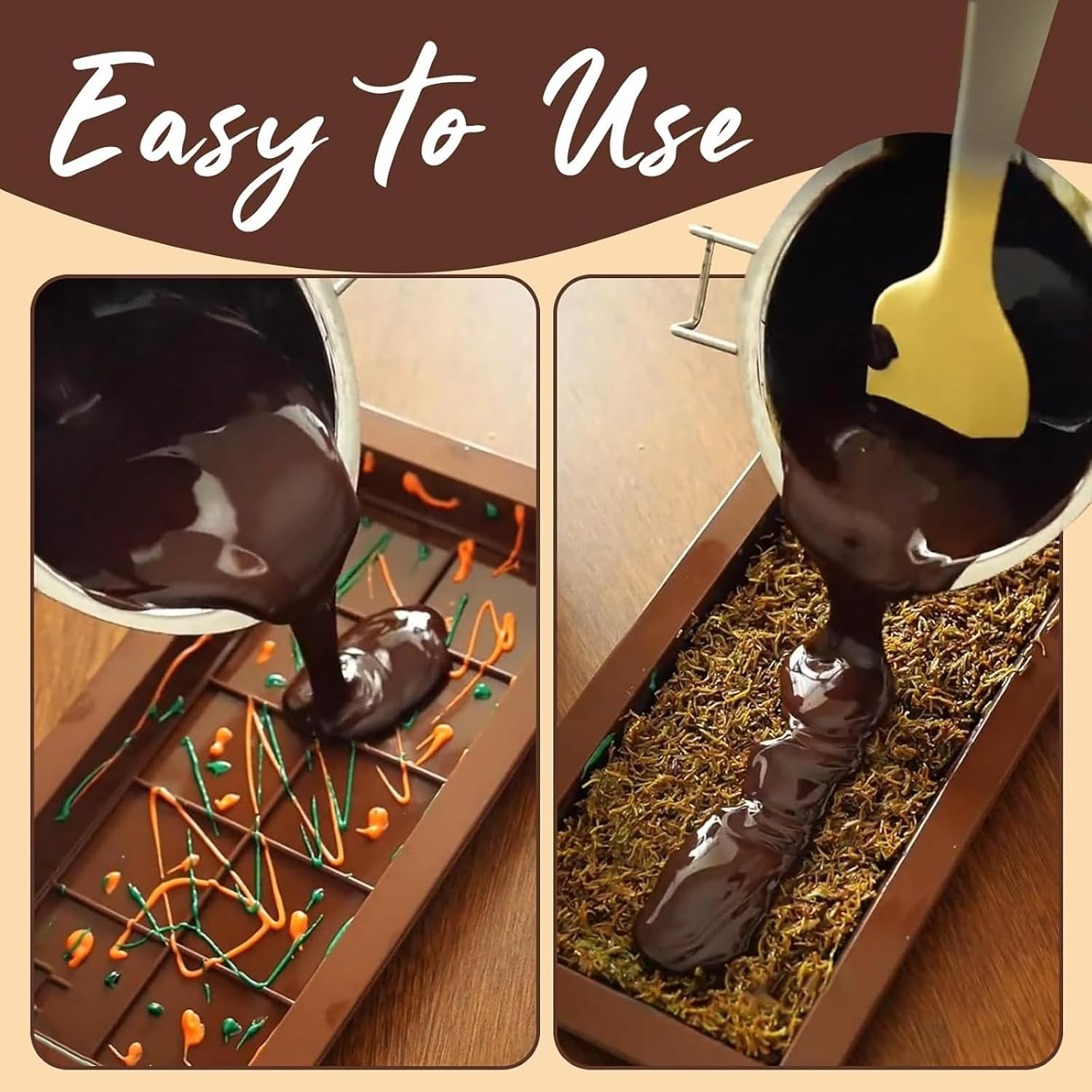 2Pcs Chocolate Bar Molds, Large and Thick Silicone Chocolate Moulds Break Apart Wax Melt Mold Non-Stick Chocolate Molds image number 1