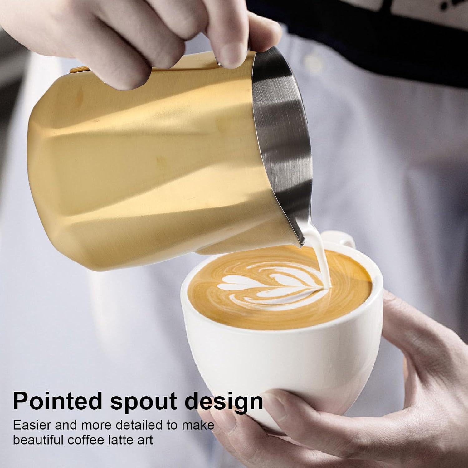 Milk Frothing Pitcher, Stainless Steel Long Handle Milk Frothing Jug, Stainless Steel Espresso Coffee Bar Accessories Tools for Making Coffee, Teapot, Milk Cup (350Ml Gold Plated) image number 4