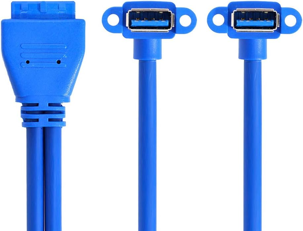 Xiwai up Angled USB 3.0 a Type Dual Female to Motherboard 20Pin 19 Pin Box Header Slot Panel Mount Cable (Blue 20P up Angled 50Cm) image number 5