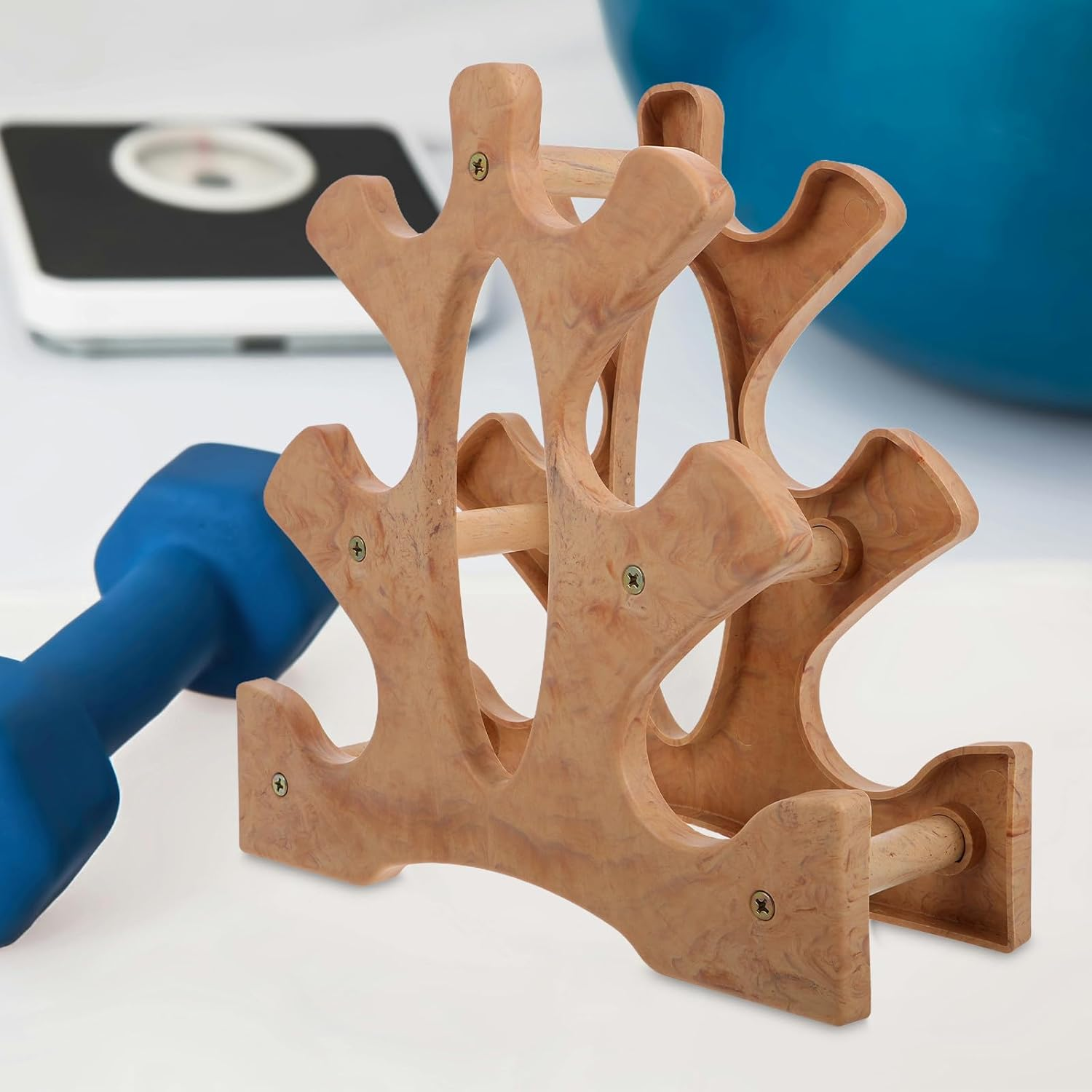 KESYOO Wooden 3-Tier Dumbbell Rack Stand for Home Gym Weight Storage Organizer Small Fitness Equipment Holder for Exercise Training and Weight Plate Saver image number 3