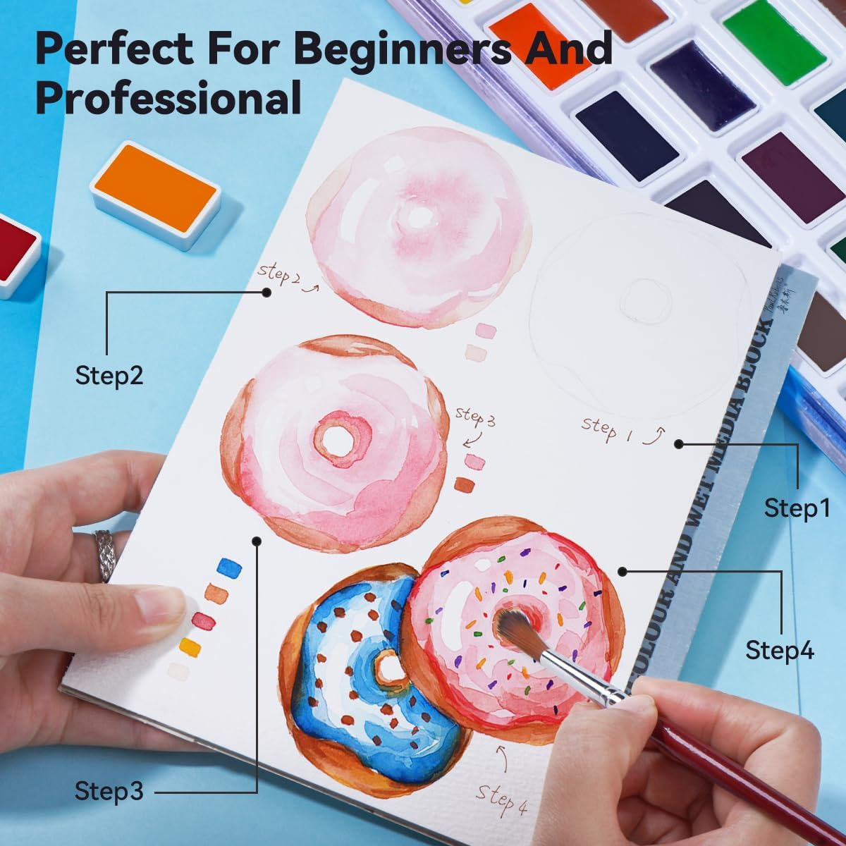 Paul Rubens Watercolor Paint Set, 24 Vivid Colors in Portable Box,Perfect Travel Watercolour Painting Kit for Artists, Amateur Hobbyists Painter on Landscape Portrait Paintings on Canvas image number 2