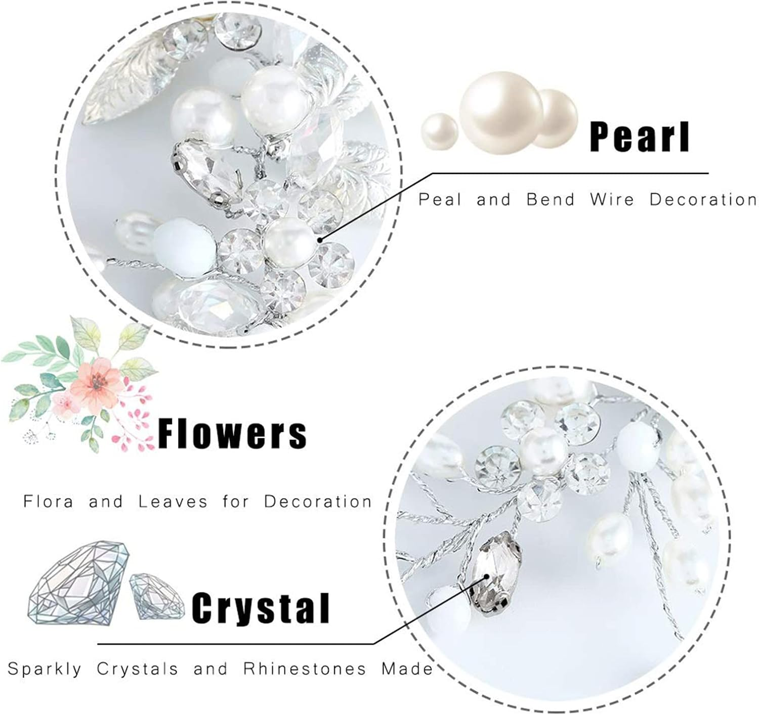 Brateuanoii Silver Crystal Headband, Flower Leaf Headpiece, Wedding Hair Accessories for Bridal, Hair Accessories for Women and Girls image number 5