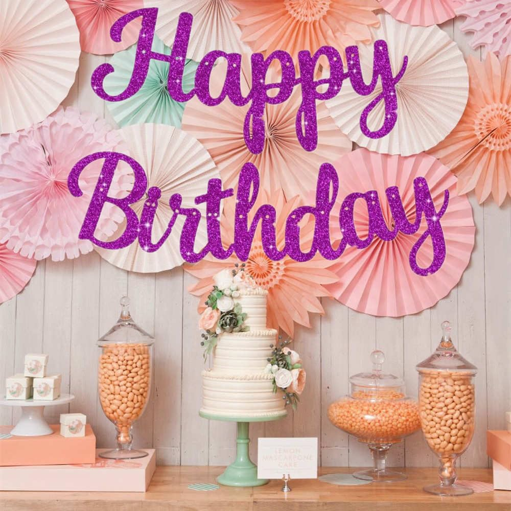Cursive Glitter Happy Birthday Banner, 10 Feet Birthday Party Decorations HBD Sign Decor (Hot Pink) - Royal Blue image number 6