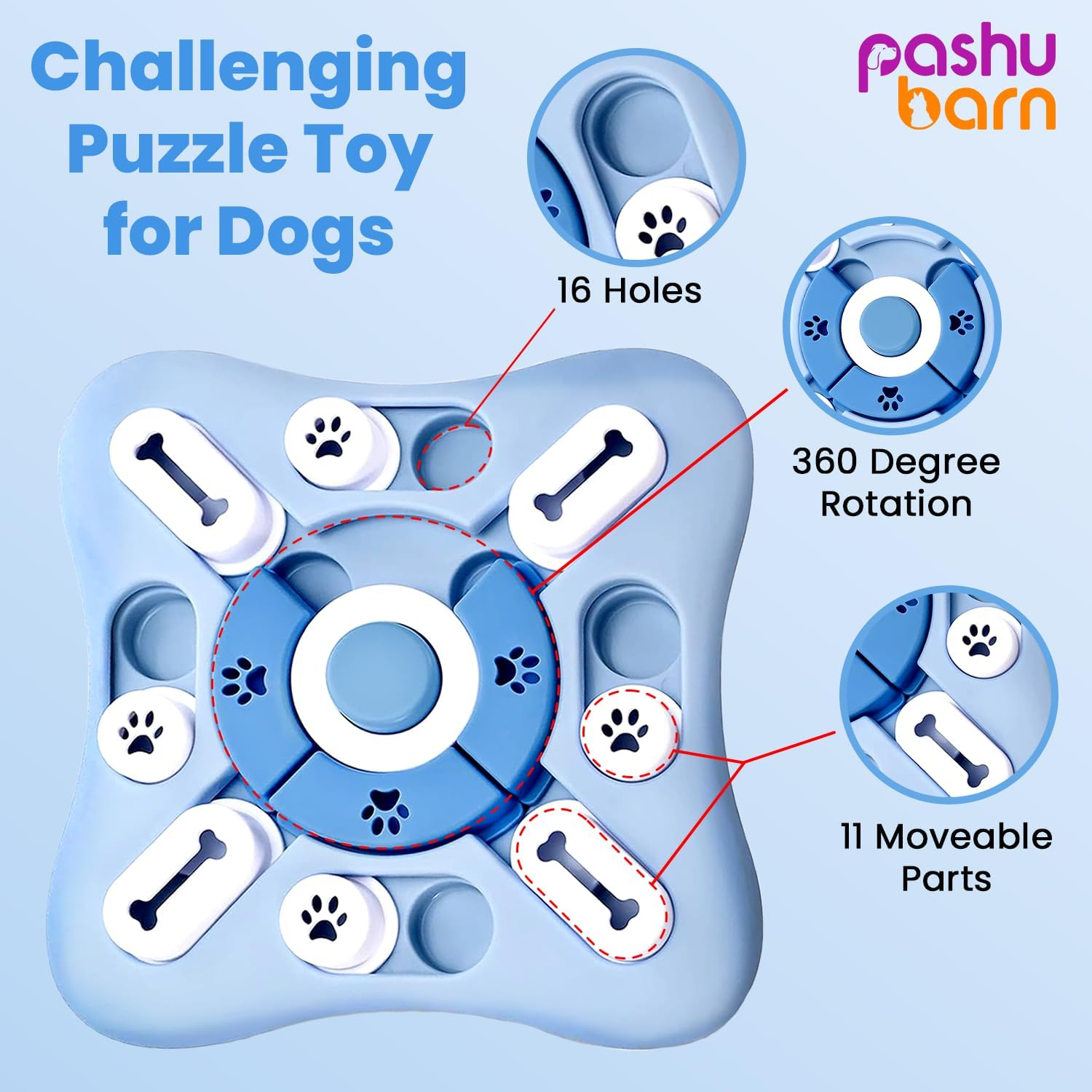 Pashubarn Interactive Treat Dispensing Puzzle Toy for Dogs - Educational Game with Squeaky Button, Brain Stimulation, IQ Training - Three Difficulty Levels