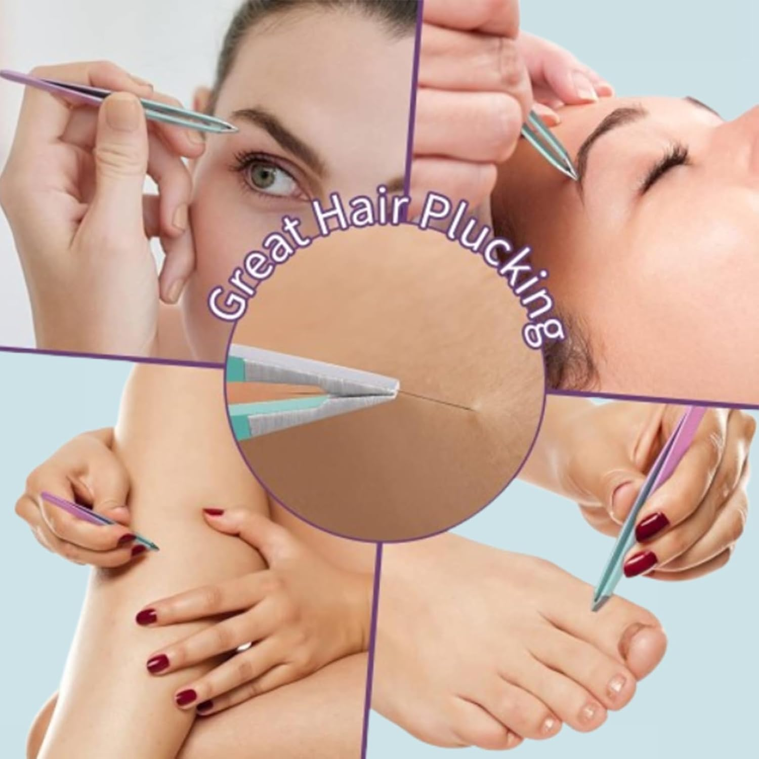 AYAITEE Tweezers for Women Facial Hair, 7PCS Stainless Steel Precision Eyebrow Tweezers Set, Beauty Tools for Ingrown Hair & Splinter Removal