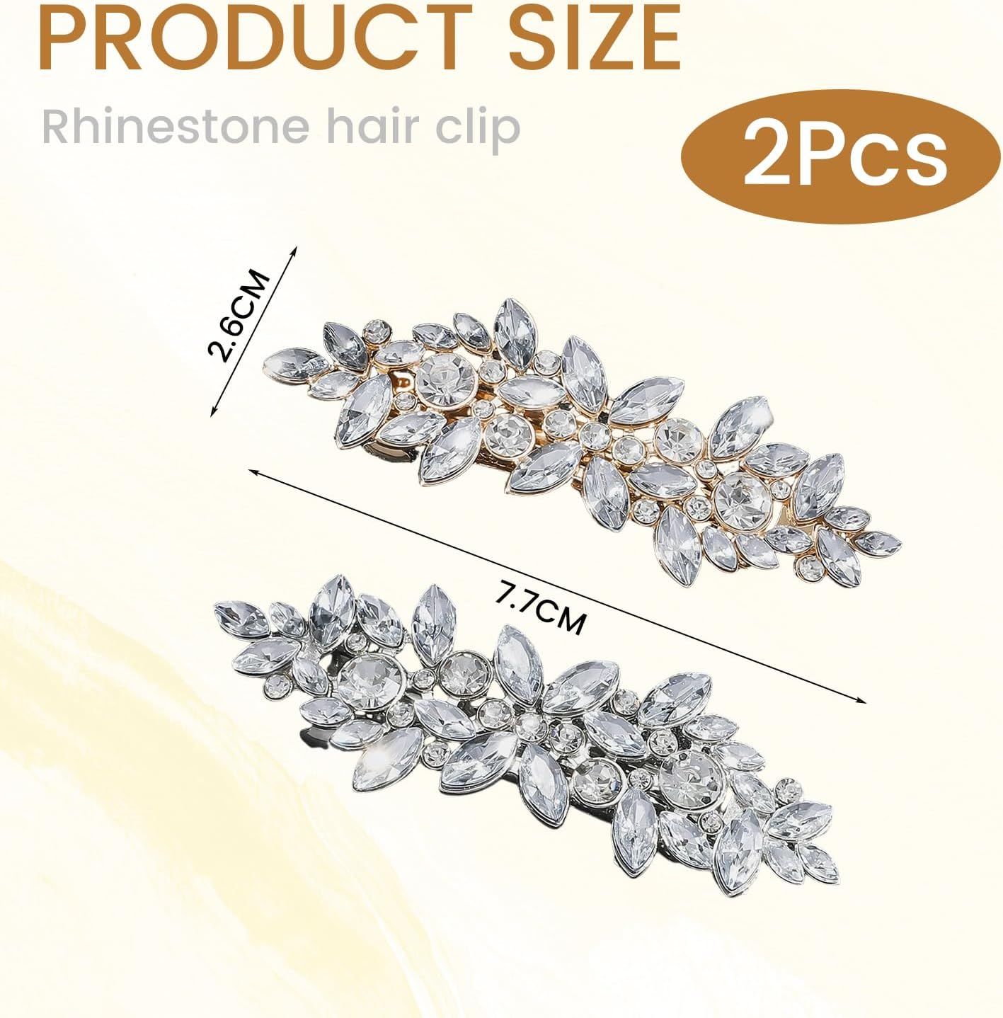 2 Pieces Rhinestone Hair Pins, Shiny Crystal Hair Accessories, Flower Shaped Side Clips, Bridal Headpiece, Suitable for Wedding and Dinner (Gold, Silver) image number 3