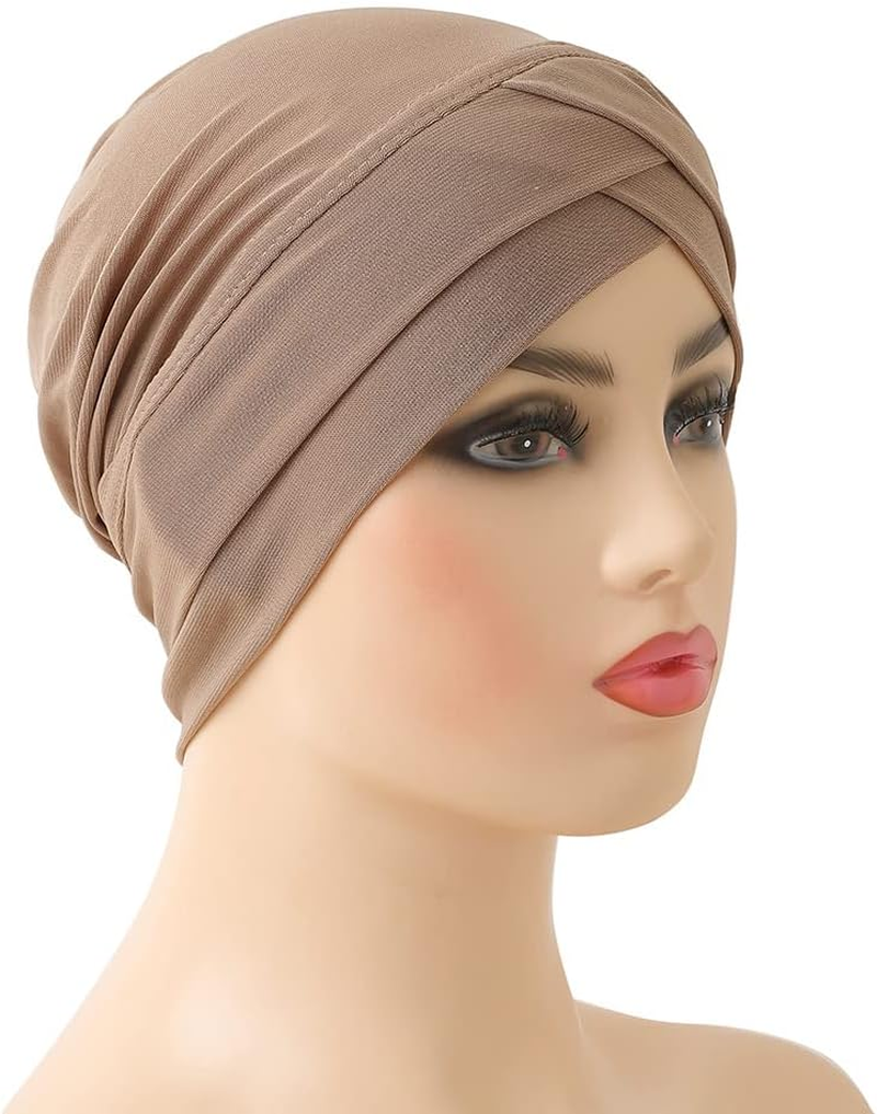 4 Pcs Turbans for Women with Cancer Chemo Headwear Cancer Patient Head Covering Soft Pleated Stretchy Lightweight Head Wrap Sleep Hat image number 5