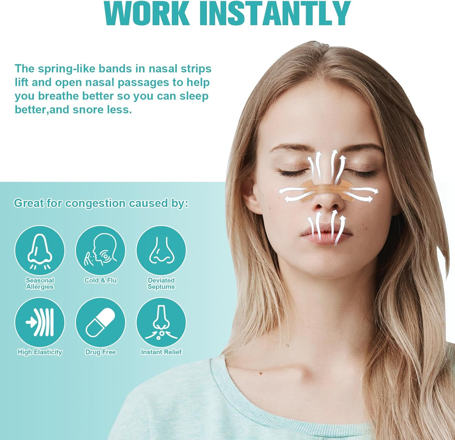 Nose Strips - Extra Strength Nasal Strips for Snoring, Breathing and Exercise - 50 Pack of Nose Tape for Sleeping image number 5