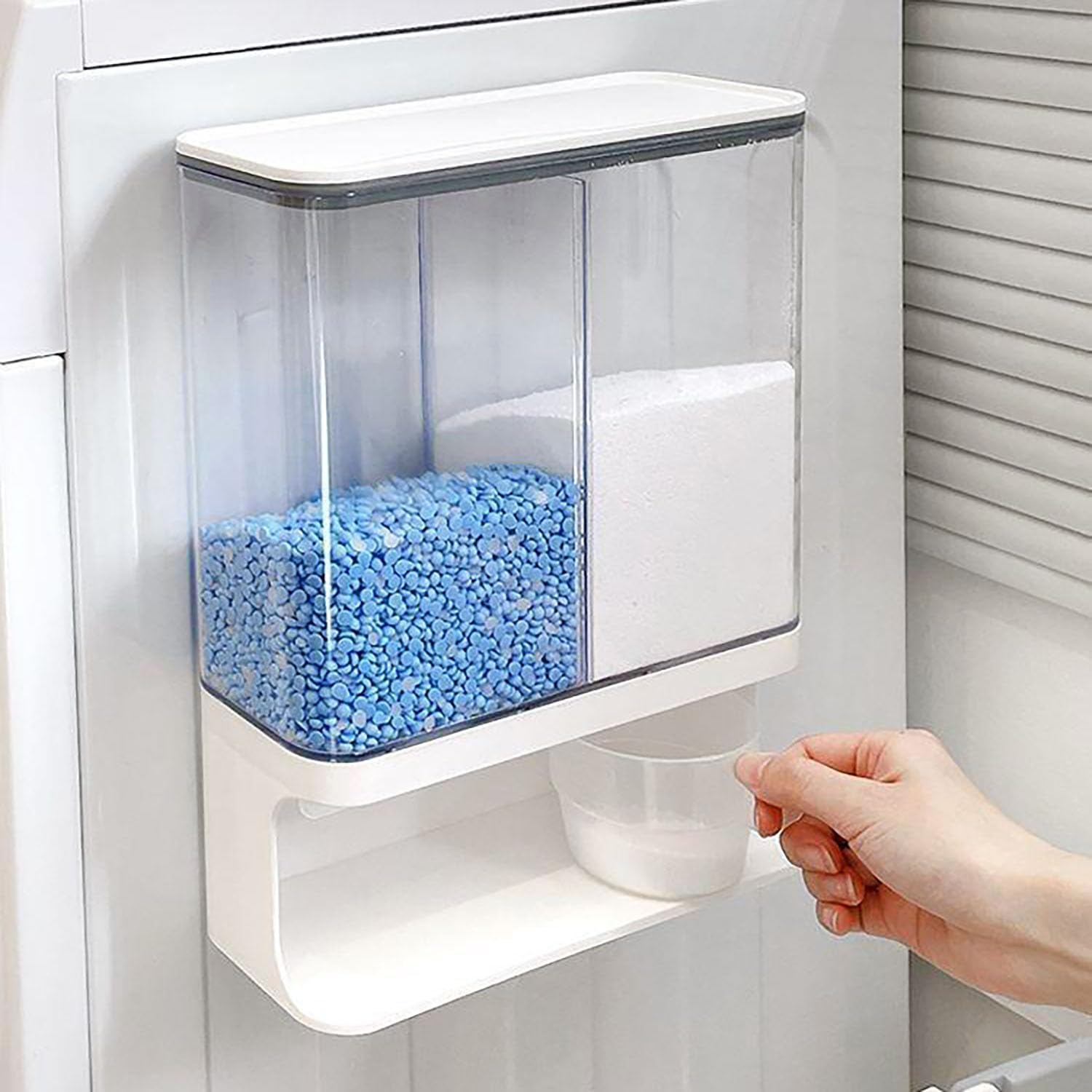 MRDLKNX Laundry Detergent Dispenser, Laundry Containers, Laundry Powder Dispenser, Laundry Scent Boosters Beads Dispenser with Cup (Double) image number 2