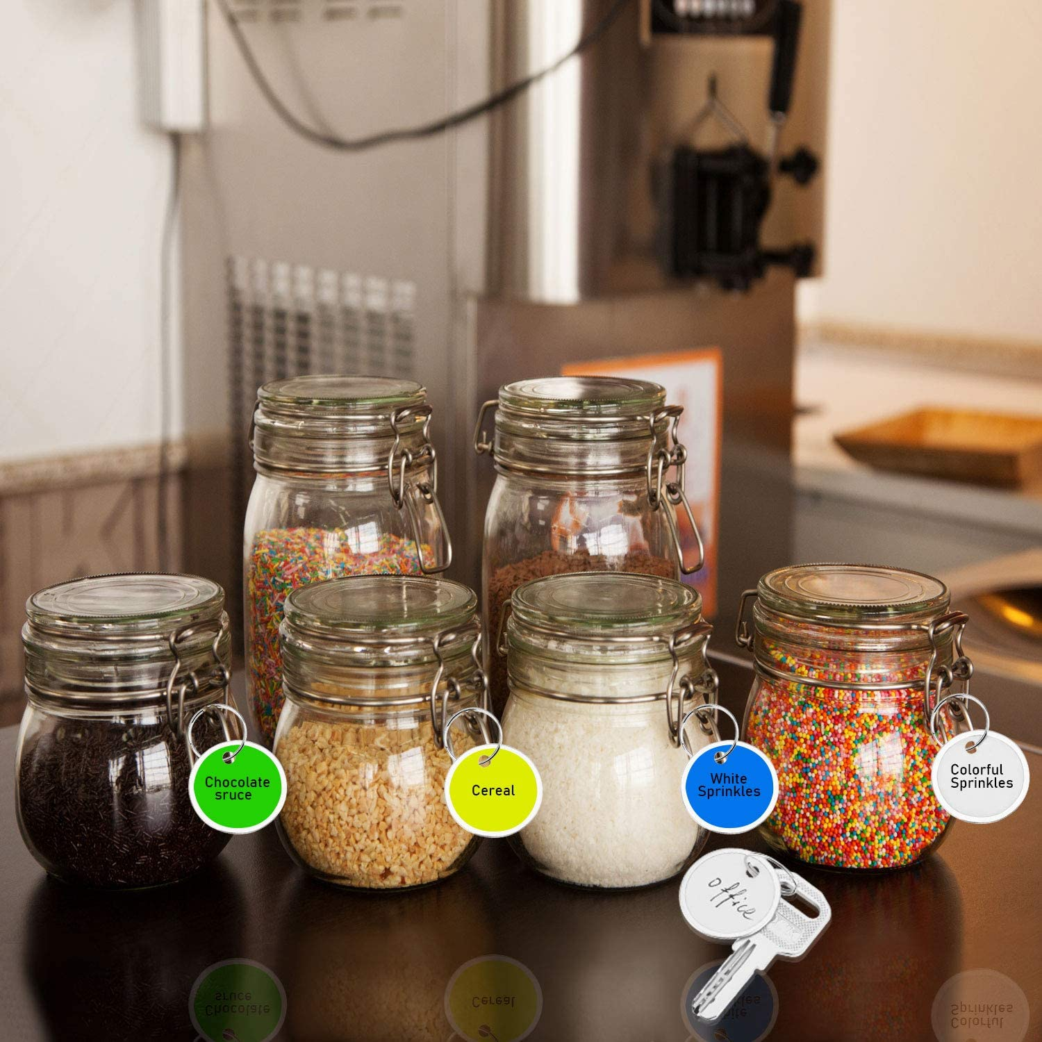 Fanrel 60 Pieces Metal Rimmed Key Tags round Paper Tags with Split Rings (31Mm, White)