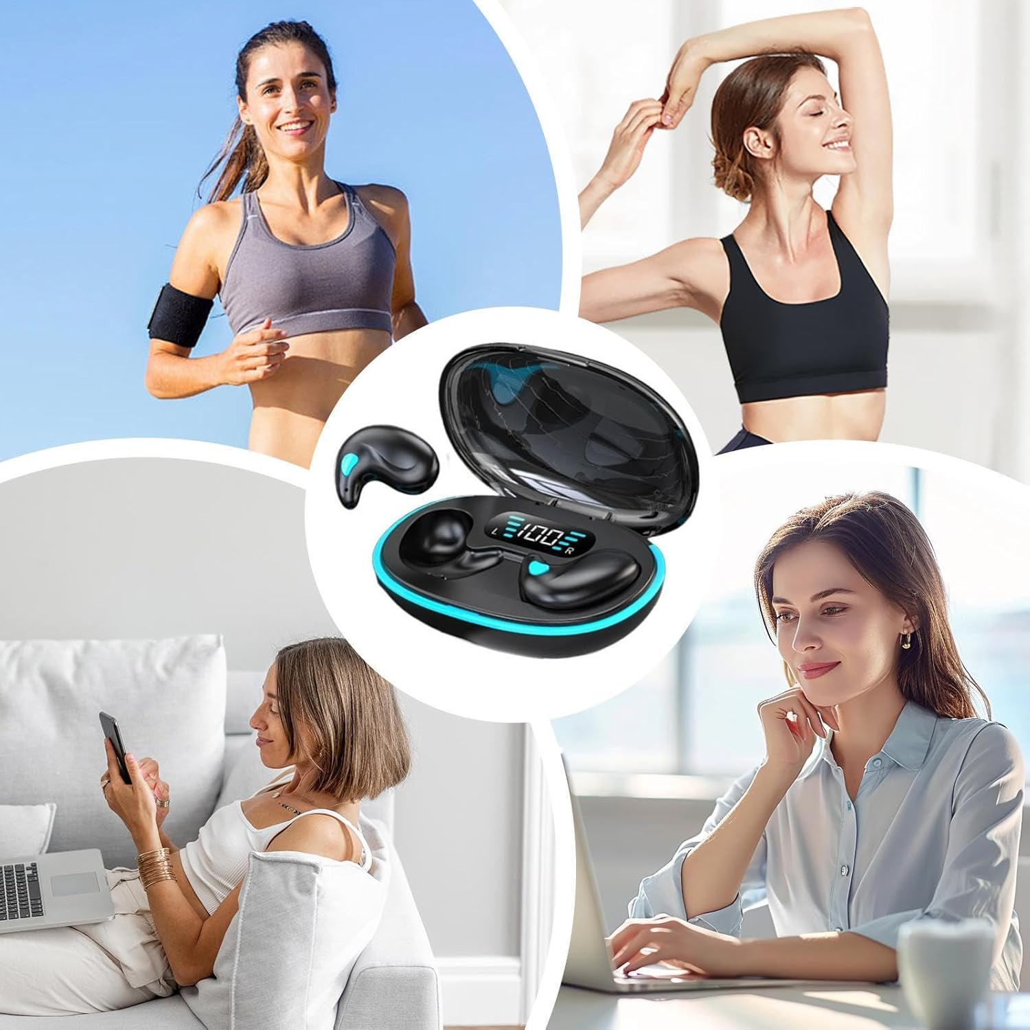 Bone Conduction Sleep Wireless Earphones,Wireless Invisible Earbuds,Lightweight Sleep Wireless Headphones with Sleep Mode, Side Sleeper Sleep Earbuds Clear Calls for Smartphone, Tablets - White image number 7