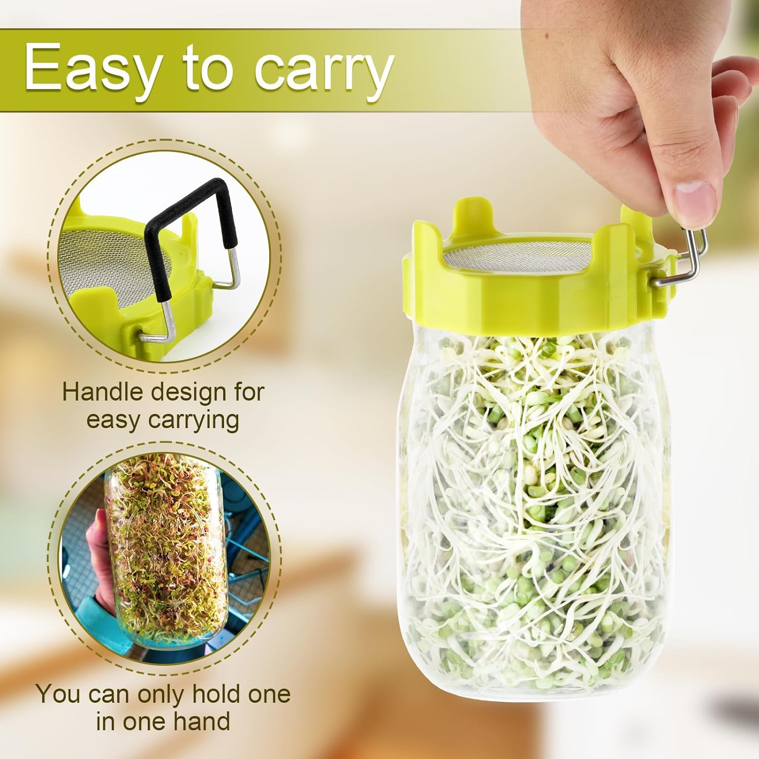 Sprouting Lid, Stainless Steel Mesh Screen Strainer Lids Sprouts Growing Germination Kit with Draining Stand and Tray for Wide Mouth Mason Jars, Grow Bean Sprouts, Alfalfa, Broccoli Seeds image number 3