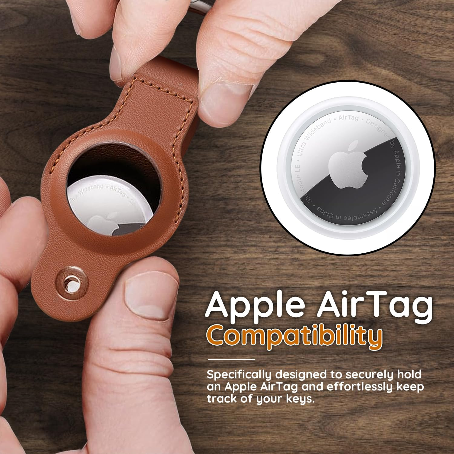 Airtag Holder, Compatible Apple Airtag Keychain - Compact Keyholder & Key Organiser - Premium Vegan Leather Case for Apple Tag - Secure Keyring for Car, House, and Office Keys image number 3