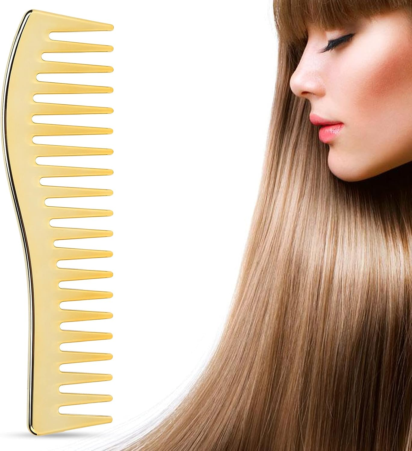 Wide Tooth Comb Set, Detangling Plastic Hair Comb for Women (Golden) image number 2
