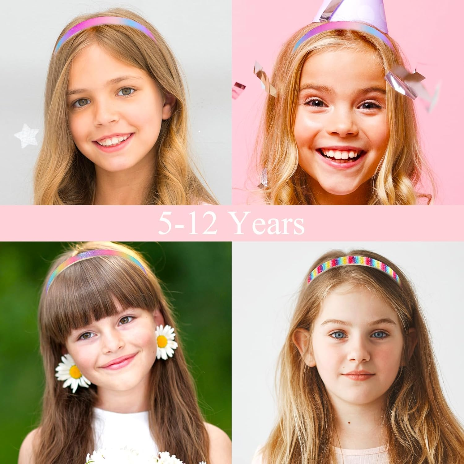WLLHYF 3Pcs Glitter Headband Plastic Cute Sparkly Non Slip Head Bands with Teeth Colorful Confetti Rainbow Bling Sweet Hard Hairbands Little Girl Hair Accessories (Rainbow Color)
