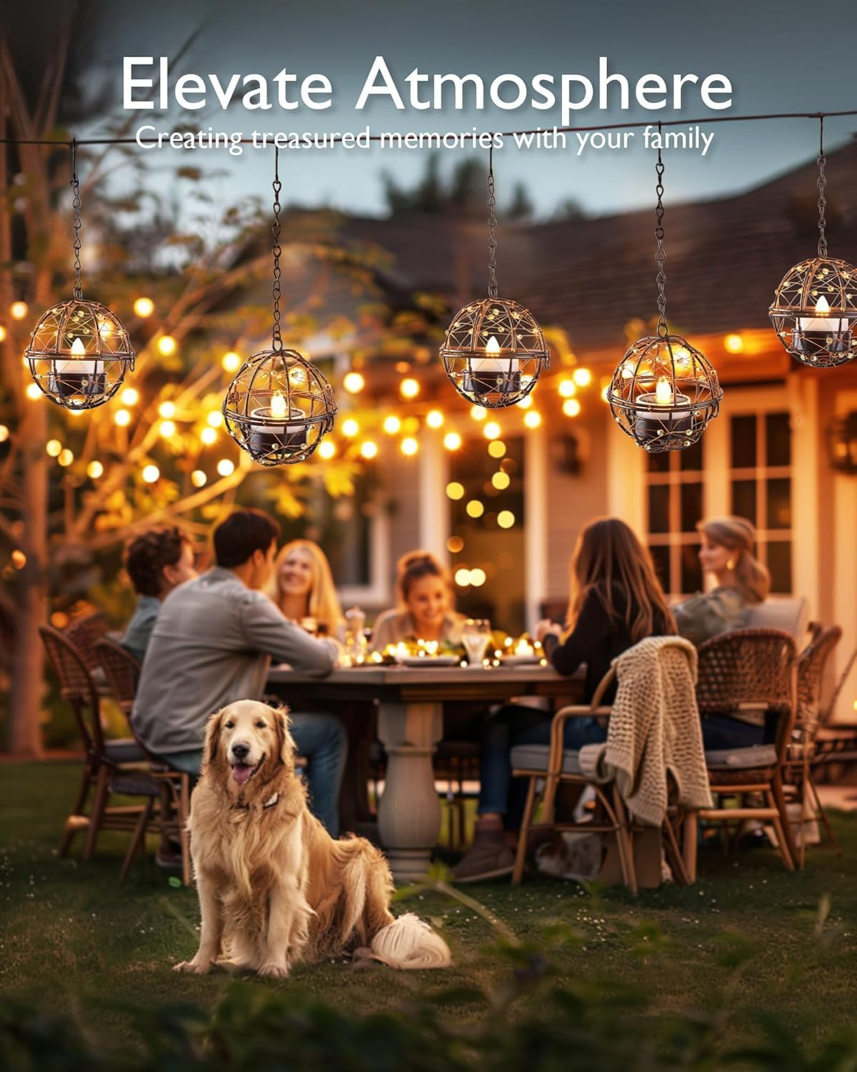 Solar Powered Tea Lights Outdoor Waterproof Hanging Lanternsoutdoor, Globe Hanging Candle Holder with Flickering , Chargeable Chandelier Light for Backyard Patio Garden Fence Tree Decoration, 4Pack image number 2