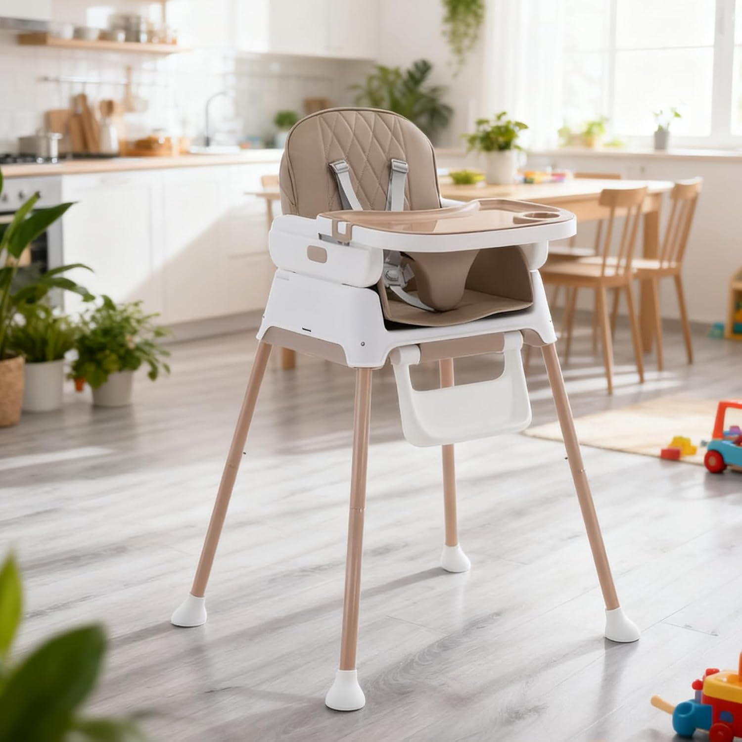 3 in 1 Baby High Chair, Adjustable Convertible Toddlers Feeding Booster for Eating, White 67 * 60 * 90CM image number 4