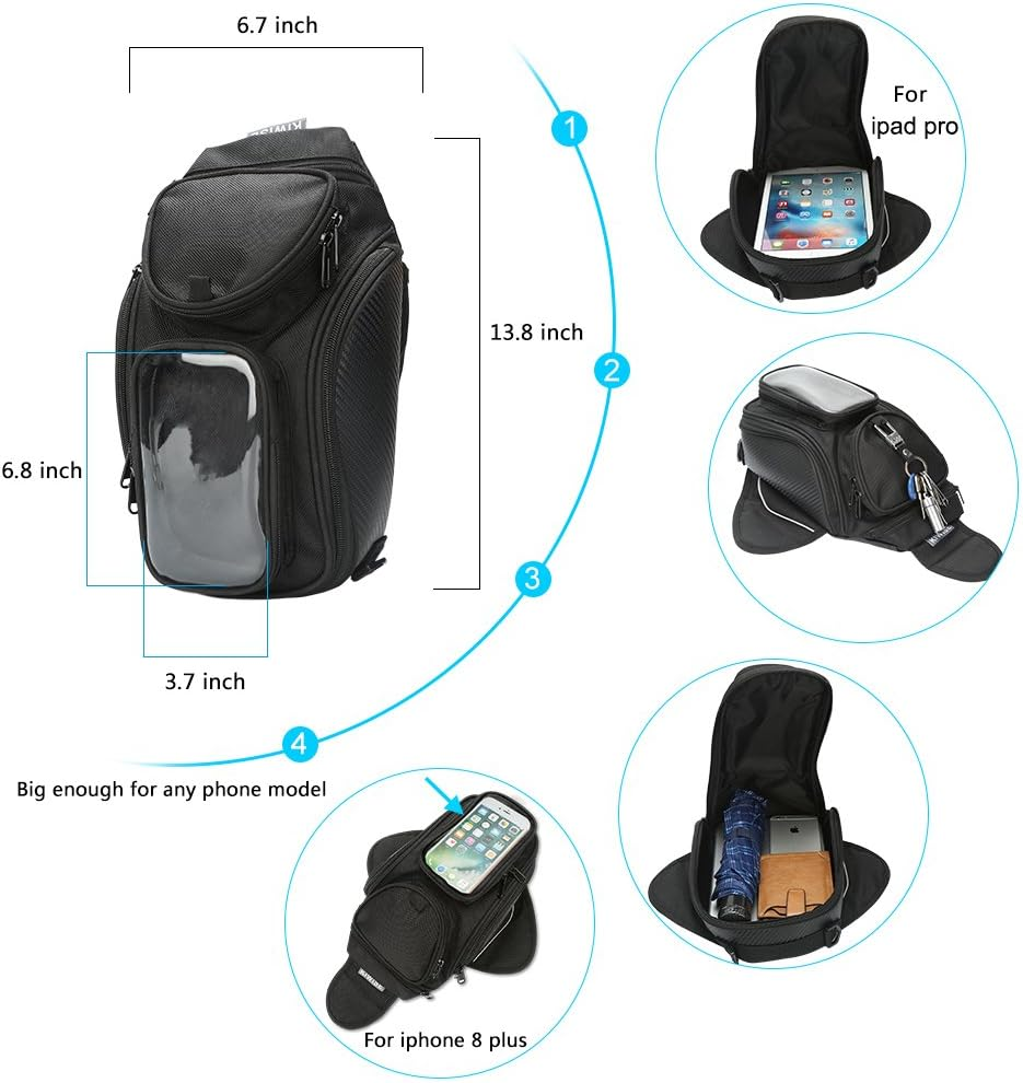 Motorcycle Tank Bag Universal Waterproof Riding Organizer with Strong Magnetic Gas Oil Fuel Tank Bag Bigger Window for Honda Yamaha Suzuki Kawasaki Harley image number 3
