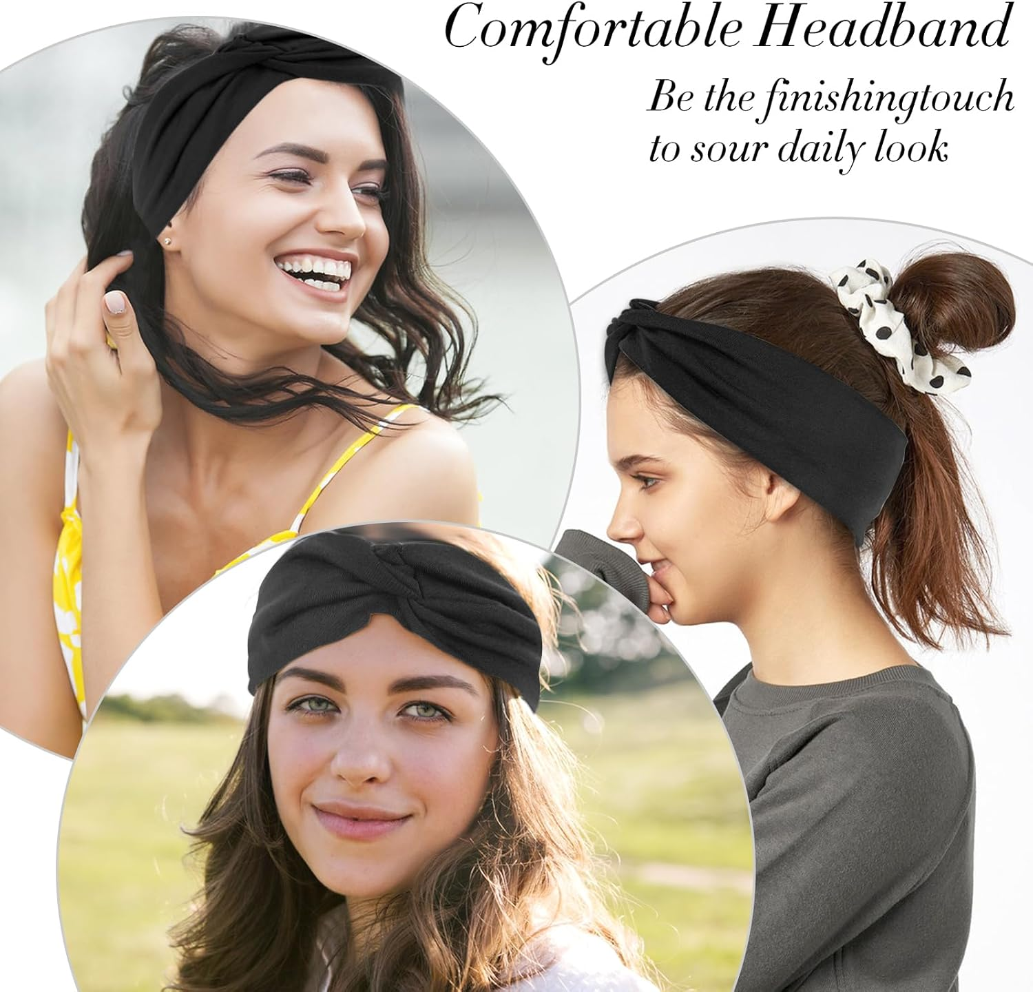 COMNICO Dimeho 2Pcs Wide Headbands for Women Turban Headbands for Women Wide Vintage Head Twist Knotted Stretchy Wraps Head Bands Hair Accessories Black Large African Style Head Bands image number 4