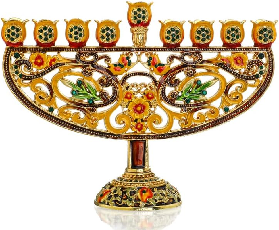 Hanukkah Menorah 9 Branch Gold Plated Jewish Menorahs for Chanukah Candle Holder Shabbat