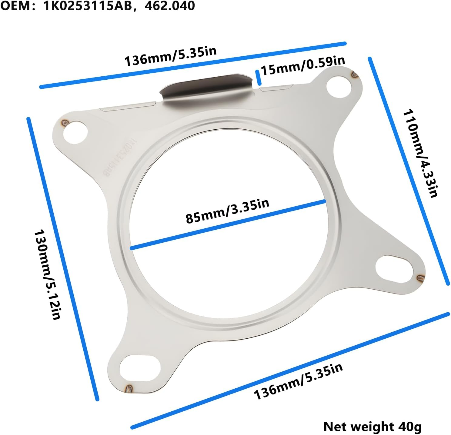 Ecsing Car Exhaust Pipe Gasket 1K0253115AB 462.040 Compatible with Audi Compatible with VW Compatible with Skoda