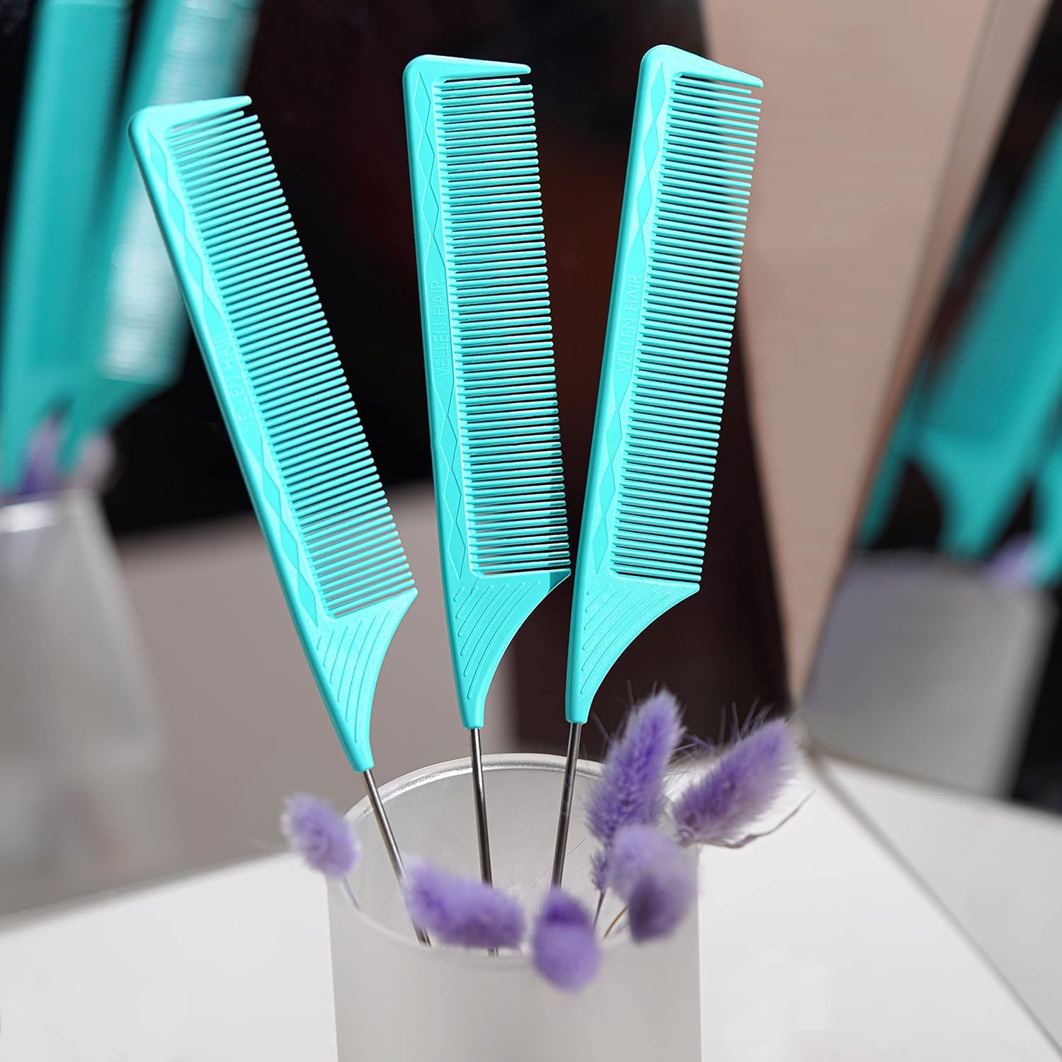 Vellen Hair Professional 9 Inch Rat Tail Combs for Hair Stylists, PEI Material 430&deg;F Heat Resistant and Antistatic, Styling and Highlighting,3 Pack (Mint) - Mint image number 6