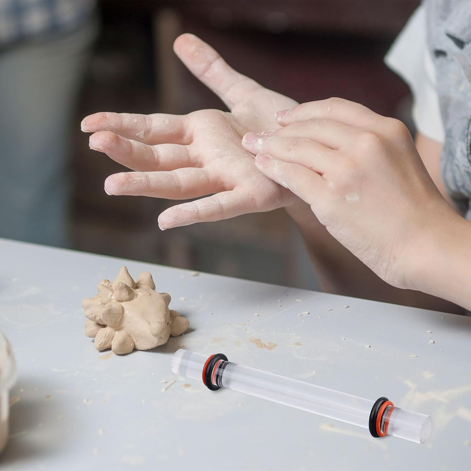 Polymer Clay Roller Tool, Clay Roller Pin Acrylic Roller for Polymer Clay Clear Acrylic Clay Roller with Thickness Rings Polymer Clay Tools for Clay Art Crafts DIY