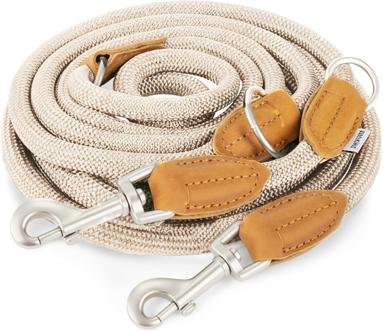 Rudelk&ouml;nig Emma Dog Lead 2.30 M - Adjustable Dog Lead for Medium and Large Dogs - Elegant Rope Lead in Khaki
