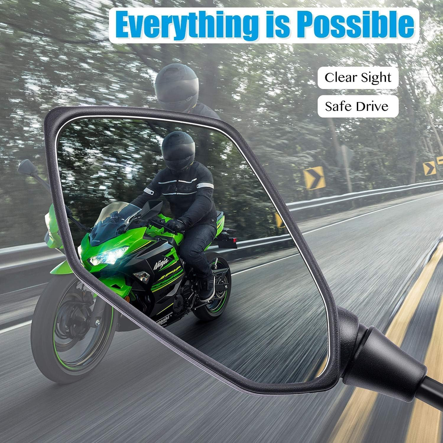 Universal Adjustable Motorcycle Rearview Mirror Rhombus Convex Mirror with 10Mm Threaded Bolts 7/8" Mounting Clamps for Motorcycle Scooter ATV Etc (Black Pattern)