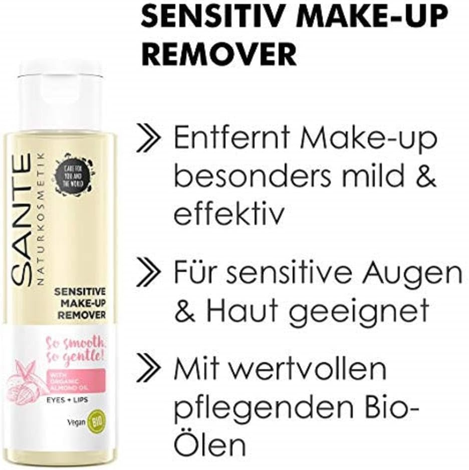 Sante Naturkosmetik, Sensitive Makeup Remover for Sensitive Skin Removes Eye Lip Makeup Also Suitable for Waterproof Makeup with Valuable Organic Oils Vegan, Transparent, 110 Ml