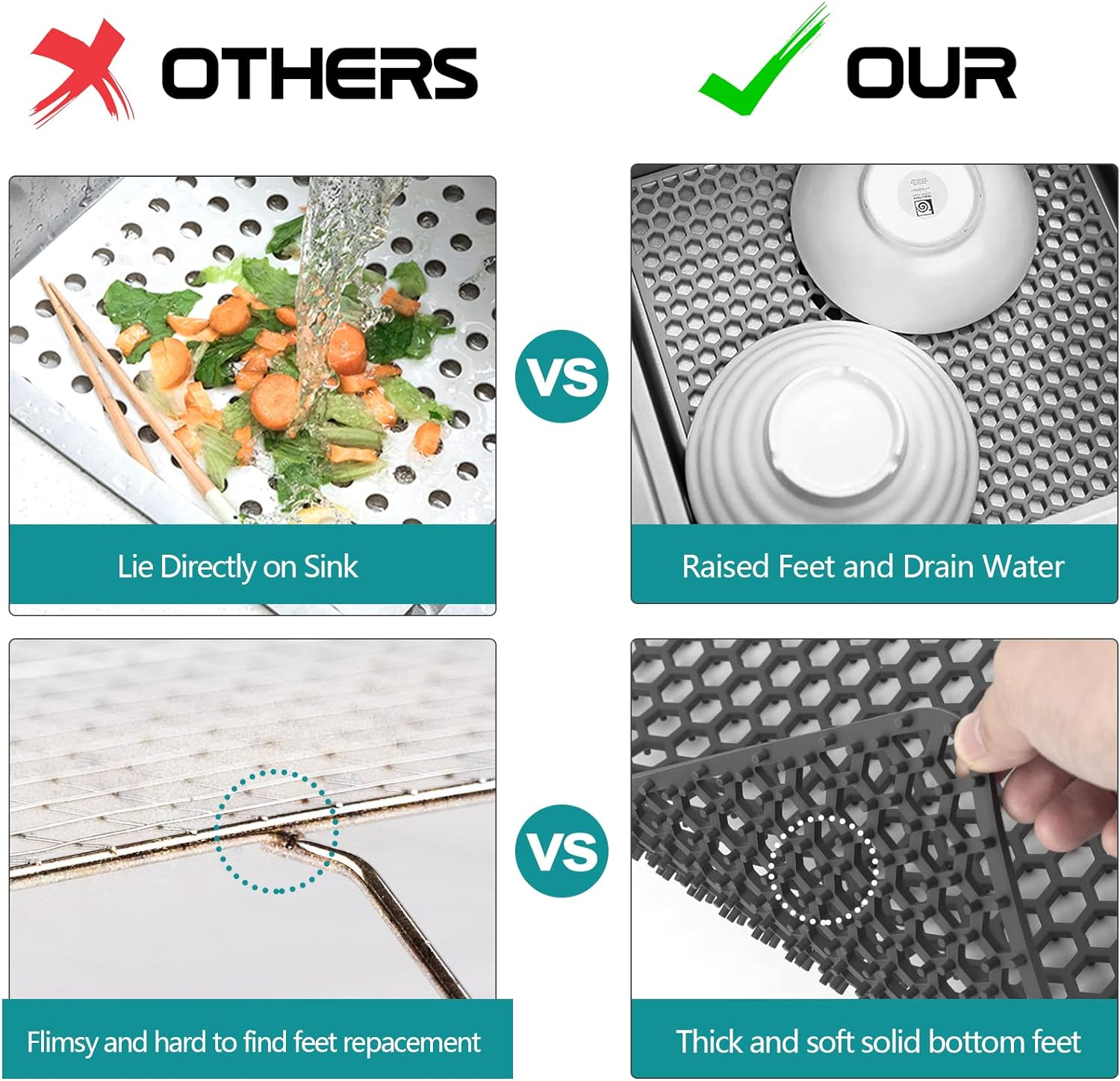 2 PCS Silicone Sink Protector, Kitchen Sink Mats Grid Accessory, Folding Heat Resistant Non-Slip Sink Mat for Bottom of Farmhouse Stainless Steel Porcelain Sink (Grey,12 ''X 12 '') image number 2