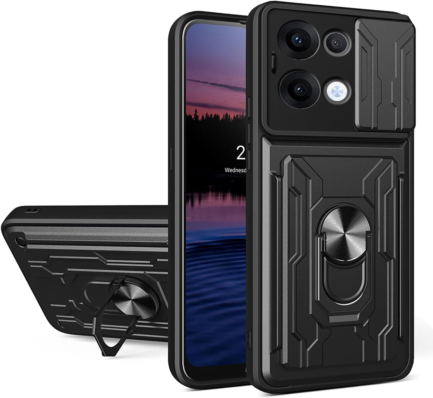 ILING Wallet Mobile Phone Case for Oppo Reno 13 Pro 5G (Reno13 Pro 5G), Ultra Thin Shockproof Matte PC Silicone Case Armour Protective Case with Card Slot, Ring Stand, Camera Protection (Blue)