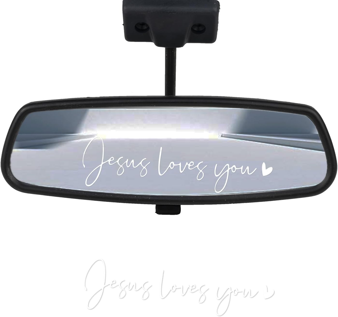 2Pcs Jesus Loves You Rear View Mirror Sticker, Positive Affirmation Car Decals Vanity Mirror Stickers Water Bottle Stickers Rearview Mirror Sticker for Laptop Car Water Bottle (Black)