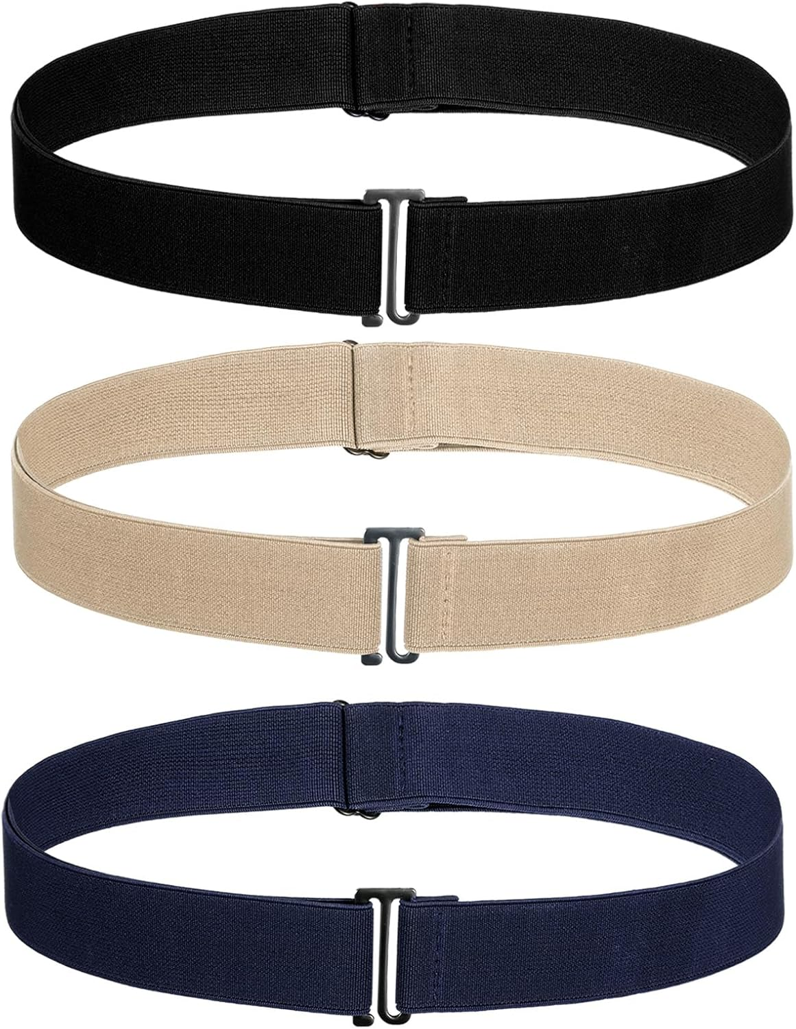Heclia 3PCS No Show Stretch Belt for Women, Elastic Stretch Belt with Flat Buckle for Pants Jeans Dresses, Adjustable Invisible Strap Belts Fashion Classic Solid Color Lady Wasit Belts