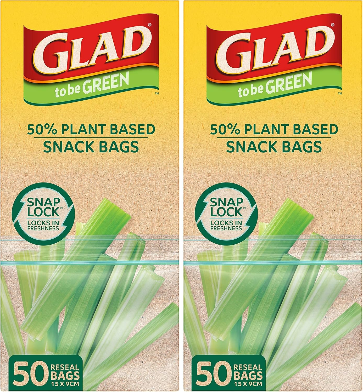 Glad to Be Green 50% Plant Based Snack Bags, 15Cm X 9Cm Resealable Bags to Keep Food Fresh, 50 Count image number 3